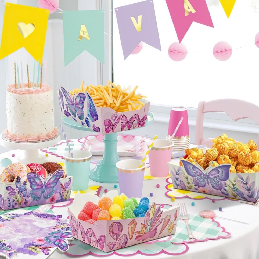 New Pack of 10 Butterfly & Diamonds Disposable Food Trays Paper Snack Bowl